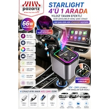 66w 4 Ü 1 Arada Starry Sky Araç Şarj Cihazı Geri Çekilebilir Type-c & Lightning Kablo, Usb-a, Pd 3.0 Hızlı Şarj, Rgb Led Yıldız Tavan Projektörü, 12v-24v Uyumlu Çoklu Şarj Adaptörü