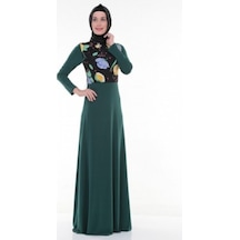 Nidya Moda Bahar Kombinli Pilili Yeşil Elbise-4046Y Yeşil