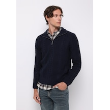 Colins Regular Fit Dik Yaka Jakarlı Erkek Lacivert Kazak Cl1076243 Q1.v1 Nav Lacivert