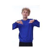 Mavi Erkek Çocuk Sweatshirt Rahat Kalıp Pamuklu İki İplik Kumaş Mavi