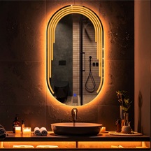 Eloura Amber Led'li Lazer Kumlamalı Lavabo & Banyo Aynası Dokunmatik Sensörlü 45 X 80 Cm Turuncu