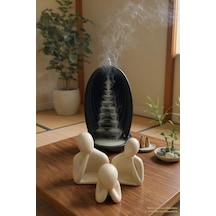 Tütsü Şelalesi Standı & Aile Figürü Biblo 4'lü Set Alçı Zen Meditasyon Dekor Minimalist