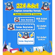 Kaptan Amerika Temalı Okul Kreş Kişiye Özel İsim Etiket Seti - Model 239 Çok Renkli