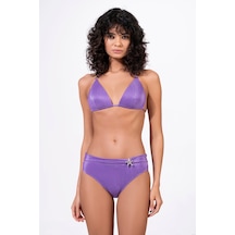 Endeep Kadın Yarım Dolgulu Aksesuarlı Simli Bikini Takımı Mor