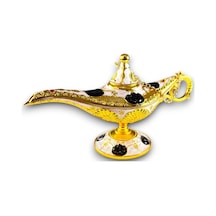 Aladdin Sihirli Lambası Mineli Renkli İşlemeli Dekoratif Biblo Alaattin Metal Çelik 22x11 CM