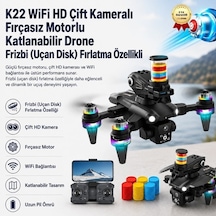 K22 Wifi Hd Çift Kameralı Fırçasız Motorlu Katlanabilir Drone Frizbi Uçan Disk Fırlatma Özellikli-1692