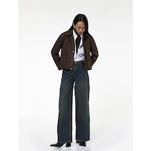 Koton Düşük Bel Düz Paça Pamuklu Straight Yıkamalı Bol Jean Pantolon - Loose Straight Fit Jean Koyu İndigo 6wal40010md Dark Indigo