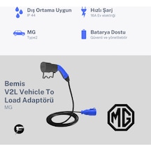 Bemis V2l Vehicle To Load Elektrikli Araç Uyumlu Tekli Priz Uzatma Adaptörü 3 Metre Mg 16a/3.5kw