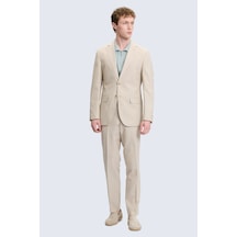 Hatemoğlu Bej Slim Fit Mono Yaka Keten Casual Takım Elbise