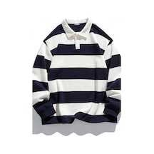 Ghassy Co. Erkek London Çizgili Şeritli Pamuklu İçi Polarlı Polo Yaka Sweatshirt Lacivert Ghassy Co. Erkek London Çizgili Şeritli Pamuklu İçi Polarlı Polo Yaka Sweatshirt Lacivert