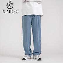 Erkekler İçin Amerikan Tarzı Bol, Çok Yönlü, Yere Kadar Uzanan Kot Pantolon Açık Mavi