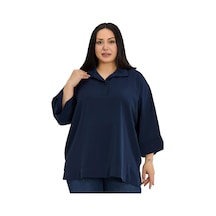 Disentis Modest Büyük Beden Gömlek Yaka Düşük Truvakar Kollu Rahat Kesim Lacivert Bluz Disentis Modest Büyük Beden Gömlek Yaka Düşük Truvakar Kollu Rahat Kesim Lacivert Bluz