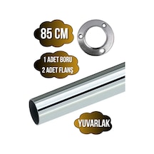 Metal Yuvarlak Krom Mobilya Dolap Askı Borusu 85cm 2 Adet Yuvarlak Flanş-1 Adet Boru Çap:25mm Gri