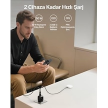 2 Bağlantı Noktalı Usb-c Şarj Cihazı 50 W, 2x Usb-c Çift Bağlantı Noktalı Gan Şarj Cihazı, Macbook, İphone 17, İpad Pro, Chromebook, Galaxy S25 Ultra, Pixel 10 Vb. İçin, Seyahat İçin, Siyah