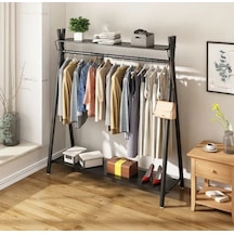 Metal Siyah Konfeksiyon Askısı Ayaklı Askılık Elbise Askılığı 150 165 Cm 6017-nrm