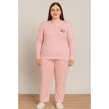 Pemilo Kadın 0387 Büyük Beden Raporlu Kalın Kışlık Pijama Takımı GÜL KURUSU