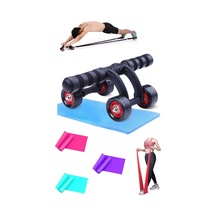 2'li Set Tekerlekli Karın Göğüs Kol Omuz Kası Egzersiz Spor Güç Aleti 3lü Pilates Bandı Seti