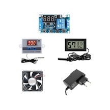 Kuluçka Makinesi Seti, W3001 Termostat 220v, Isı Nem Ölçer, 12v Adaptör, 80x80 12v Fan, 5 Parça