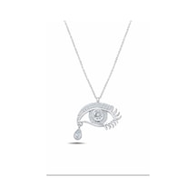 Çekirdekjewelry Rodyum Renk Göz Kolye Damla Taşlı Şık Tasarım Zirkon 925 Ayar Gümüş Gri