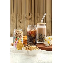 Isıya Dayanıklı 2'li Cam Pipetli Bambu Kapaklı Bubble Tea Ve Borosilikat Bardak 550 Ml.