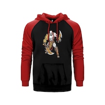 God Of War Kratos Savaşçı Kırmızı Renk Reglan Kol Kapşonlu Sweatshirt Kırmızı