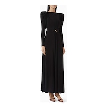 Eegen Studio Şık Diva Maxi Elbise - Puf Kollu, Derin U Yaka, Twinkle Knit Kumaş Siyah Kod 008570
