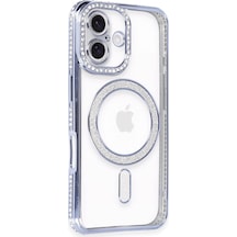 Apple  Uyumlu  iPhone 16 Kılıf Joke Simli Magneticsafe Kılıf Mavi