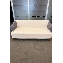 Geometrik Tavşan Tüyü Kaymaz Tabanlı Koltuk Örtüsü 170x215 Cm Açık Bej