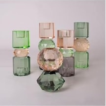 Kristal Mum Tutucu, Şeftali, Yeşil, Füme, 16,5x6 Cm Çok Renkli Tek Ebat Ej Cb301.964.77