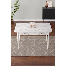Vera 70x110 Mdf Beyaz Mermer Ahşap Ayaklı Sabit Üst Kalite Mutfak Masası, Yemek Masası, Salon Masası Çok Renkli