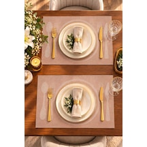 2'li Pudra Pembe Amerikan Servis Seti 45x30 Cm Pvc Supla Tabak Desenli Bej - 943733892 Bej