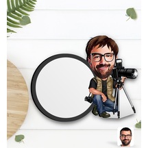 Kişiye Özel Erkek Fotoğrafçı Karikatürlü Ahşap Bardak Altlığı-1