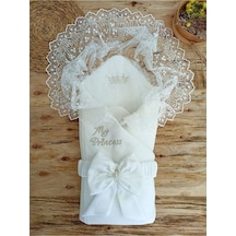 Dantelli Bebek Kundağı Unisex Bebek Dış Kundak Battaniyesi Hastane Çıkışı Mevlütlük Kundak Ekru