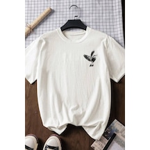 Spoyi Floral Wings Tasarımlı %100 Pamuk Yarım Oversize Beyaz T-shirt