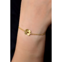 925 Ayar Gümüş Gold Kaplama Kasım Ayı Doğum Taşlı Şans Dört Yapraklı Yonca Bileklik
