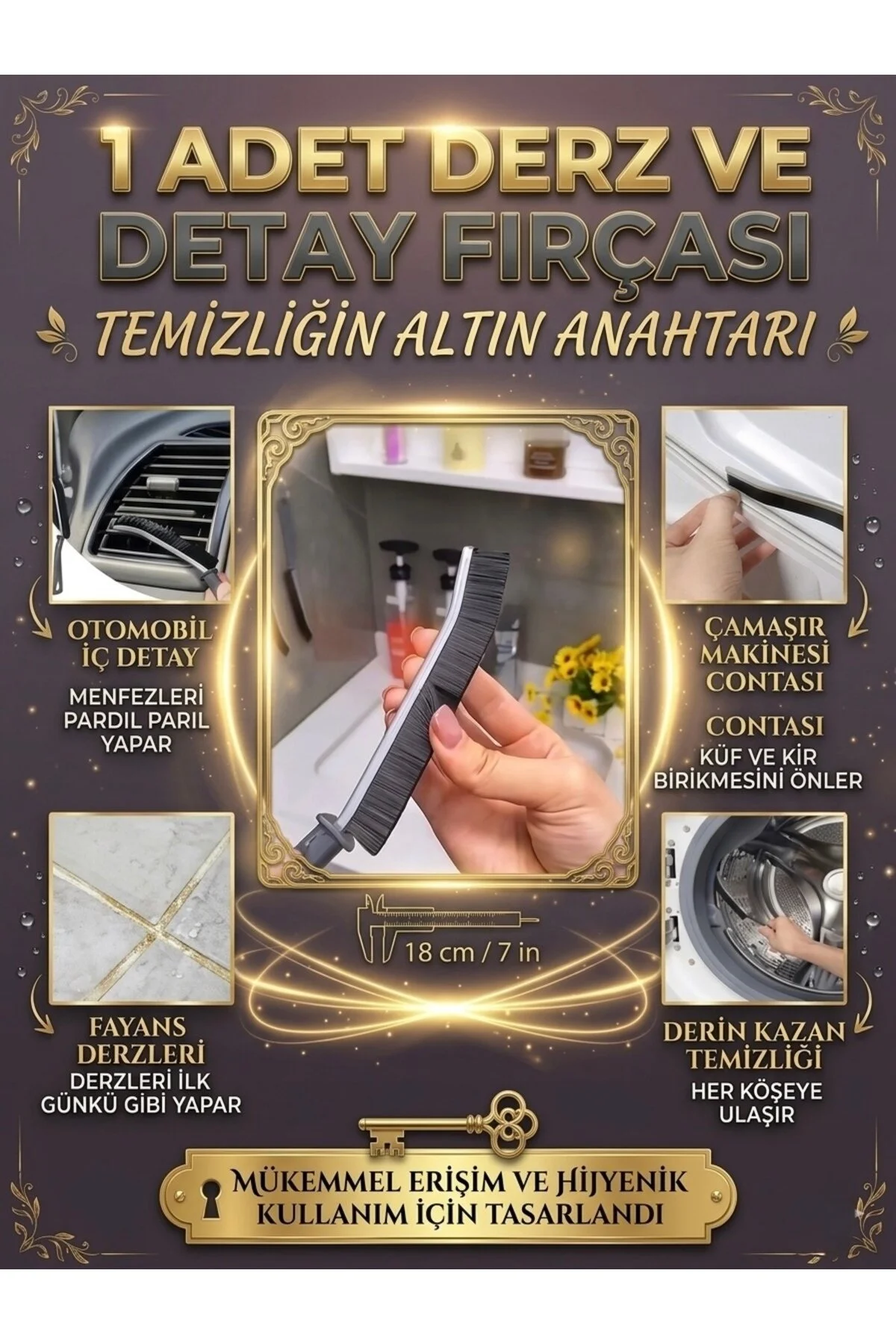 Multi İnce Temizlik Fırçası 1 Adet Derz Arası, Mutfak, Çok Amaçlı Detay Fırçası