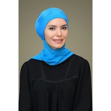 Hürrem Bone Mavi Pratik Hazır Geçmeli Tesettür Bone Sandy Kumaş Incili Nervür Mavi