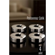 Mey İthalat Kapaklı Paslanmaz Kare Küllük - Kapaklı Metal Kül Tablası - Kafe Küllüğü Restoran Küllüğü Masaüstü Küllük 4 Adet 718943