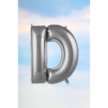 D Harfi Gümüş Folyo Balon 100 Cm 40 Inç 1 Metre Silver Çok Renkli