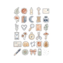 30 Adet Vintage Botanik Kırtasiye Sticker Seti - Ajanda Scrapbook Defter İçin Çok Renkli
