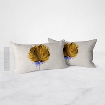 Çiçek Desenli Hardal Renk Çift Taraflı Dekoratif 2'li Yastık Kılıfı Seti 32 x 55 CM - Hardal