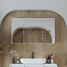 Banyo Dolabı Kulpsuz 3 Kapaklı Mdf 105 Cm Aynalı Banyo Üst Dolabı Mat Beyaz