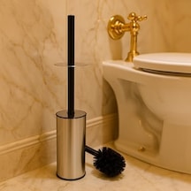 Paslanmaz Çelik Tuvalet Fırçası Kapaklı, Hijyenik Ve Dayanıklı Metal Wc Fırçası Seti, Şık Banyo Aksesuarı Açık Ahşap