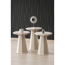 Elegance 3'lü Sehpa, Yan Sehpa, Zigon Sehpa -bej & Soho Bej Renk Desenli Renk Tabla Bej Renk Gövde & Soho Bej Desenli Renk Tabla