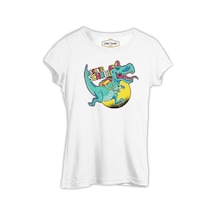 Okula Dönüş - Dinazor Beyaz Kadın Tshirt 001