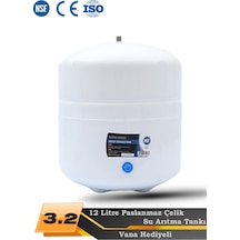 WaterMelon Tüm Su Arıtma Cihazları Uyumlu Metal Genleşme Tankı NSF Onaylı Paslanmaz Çelik 3.2 (12 Litre) Tr Tank