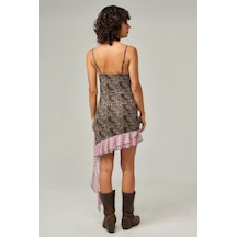 Nature The Brand Leopar Desenli Asimetrik Kesim Mini Elbise Leopar