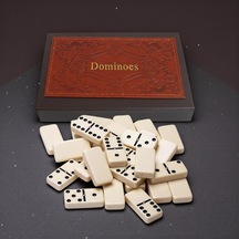 Lüks Deri Kutulu Premium Domino Seti 28 Parça Spinner Lı Çift 6 Taş 2-4 Oyuncu Yeni Yıl Hediyesi B