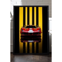 Ferrari 488 Gt3 Siyah Ahşap Çerçeveli Poster, Dekoratif Araba Duvar Tablosu
