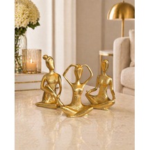 Dekoratif Yoga Figürü 3 Lü Set Gold Meditasyon Biblo, Modern Lüks Ev Dekoru Altın